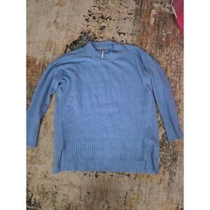 Free People Womens Medium Blue Pullover Fleece Sweater Loose Fit Oversized